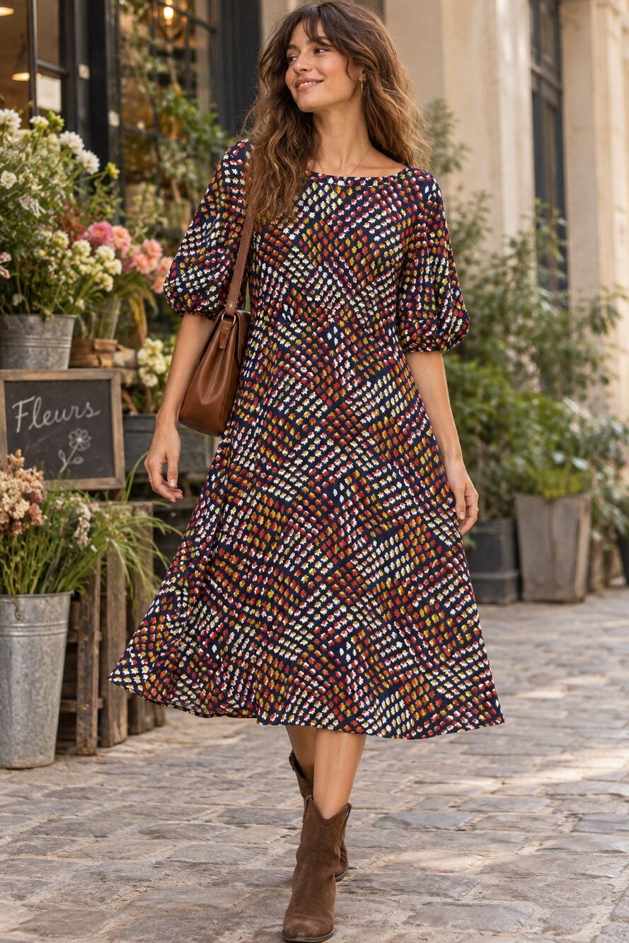 Anthropologie Maeve Puff Sleeve Floral Print ALine Retro Boho Mini Dress Size 14
